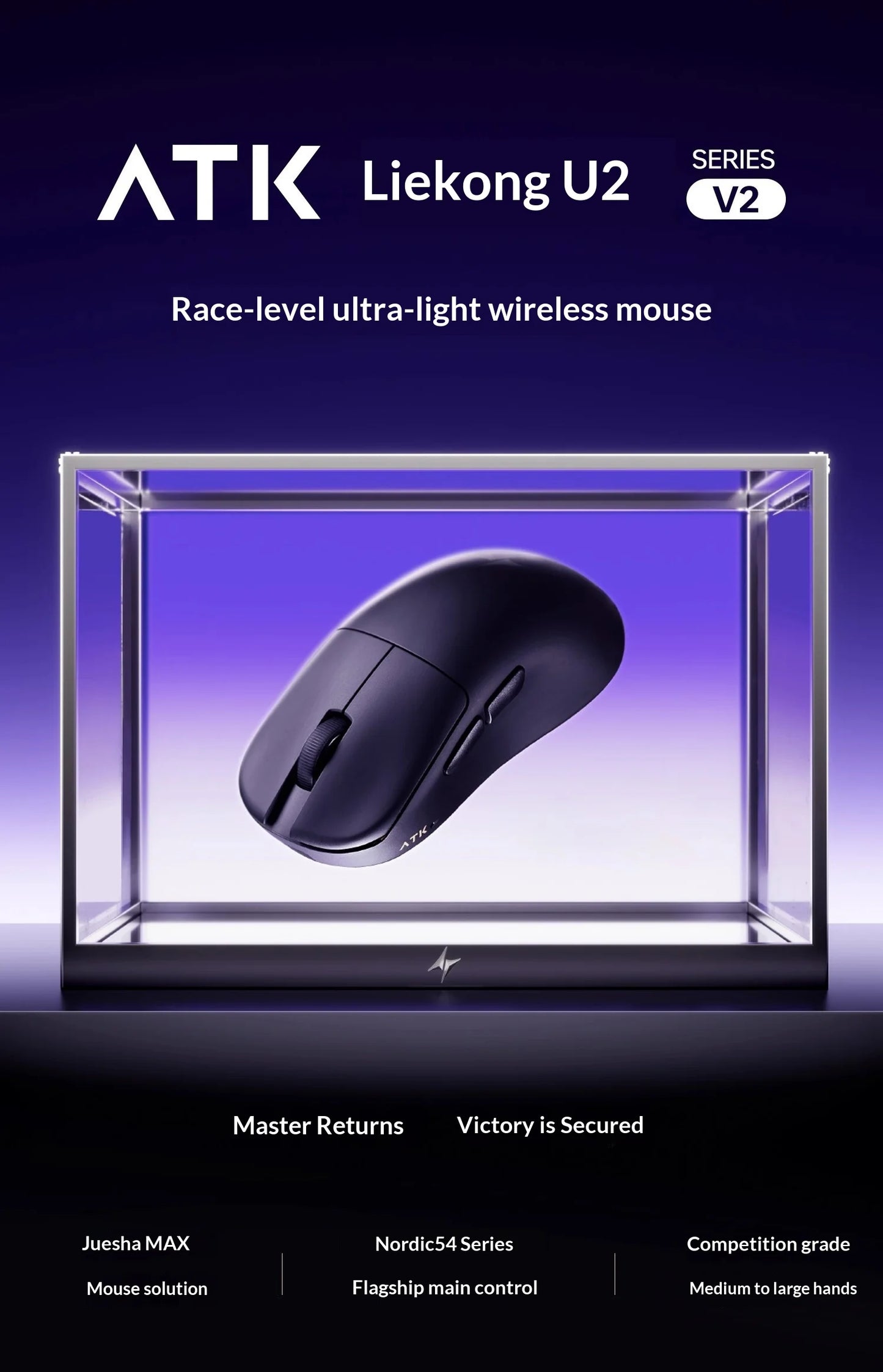 ATK U2 V2 Mini Ultimate Wireless Gaming Mouse, PAW3950 Ultra Sensor, 8KHz Polling Rate, Lightweight Tri-Mode Ergonomic Esports Mouse