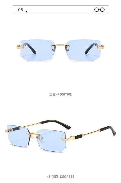 Fashion Rimless Rectangle Sunglasses Popular Women Men Shades Small Square Sun Glasses For Female Male Summer Traveling