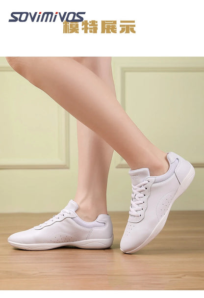 Women Dance Shoes Lightweight Flat Athletic Shoes Competitive Aerobic Gymnastics Shoes Fitness Sports Shoes White Dance Sneakers