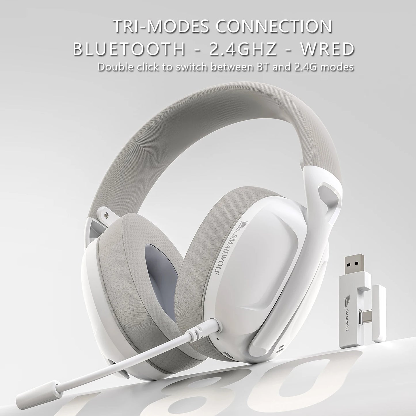 SMAILWOLF L80 Wireless Gaming Headset – Bluetooth 5.0 & 2.4GHz Triple-Mode Headphones with Microphone for PC, Laptop & Mobile Gaming