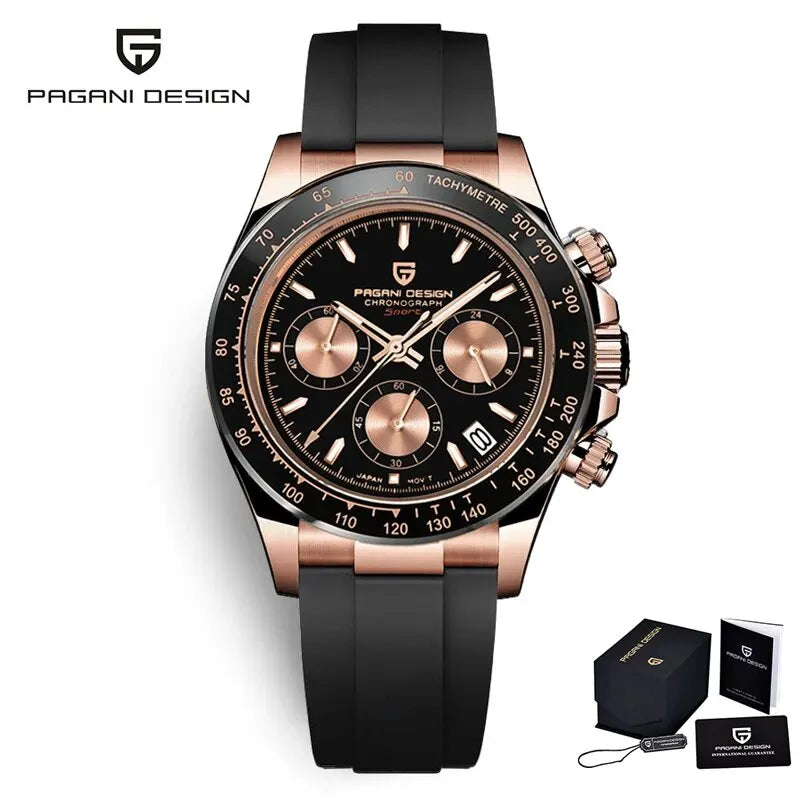 PAGANI DESIGN 2025 New Men's Watches Luxury Rose Gold Quartz Watch For Men 100M Waterproof Sports Chronograph Wristwatch Men