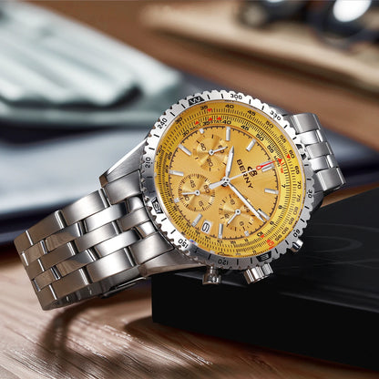BERNY Chronograph Watches for Men Aviation Multifunction Quartz Men's Watch Date Sapphire Super Luminous Luxury Wristwatch