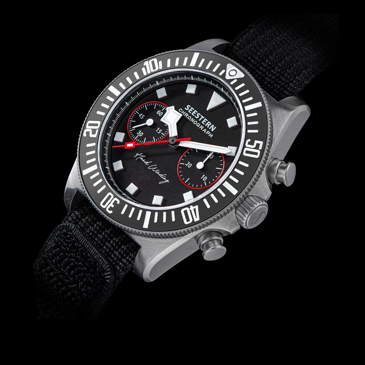 SEESTERN Chronograph Man's Watch Mechanical Tianjin ST1901 Movement Sapphire Wristwatches Nylon Sticker Strap Luminous Skeleton