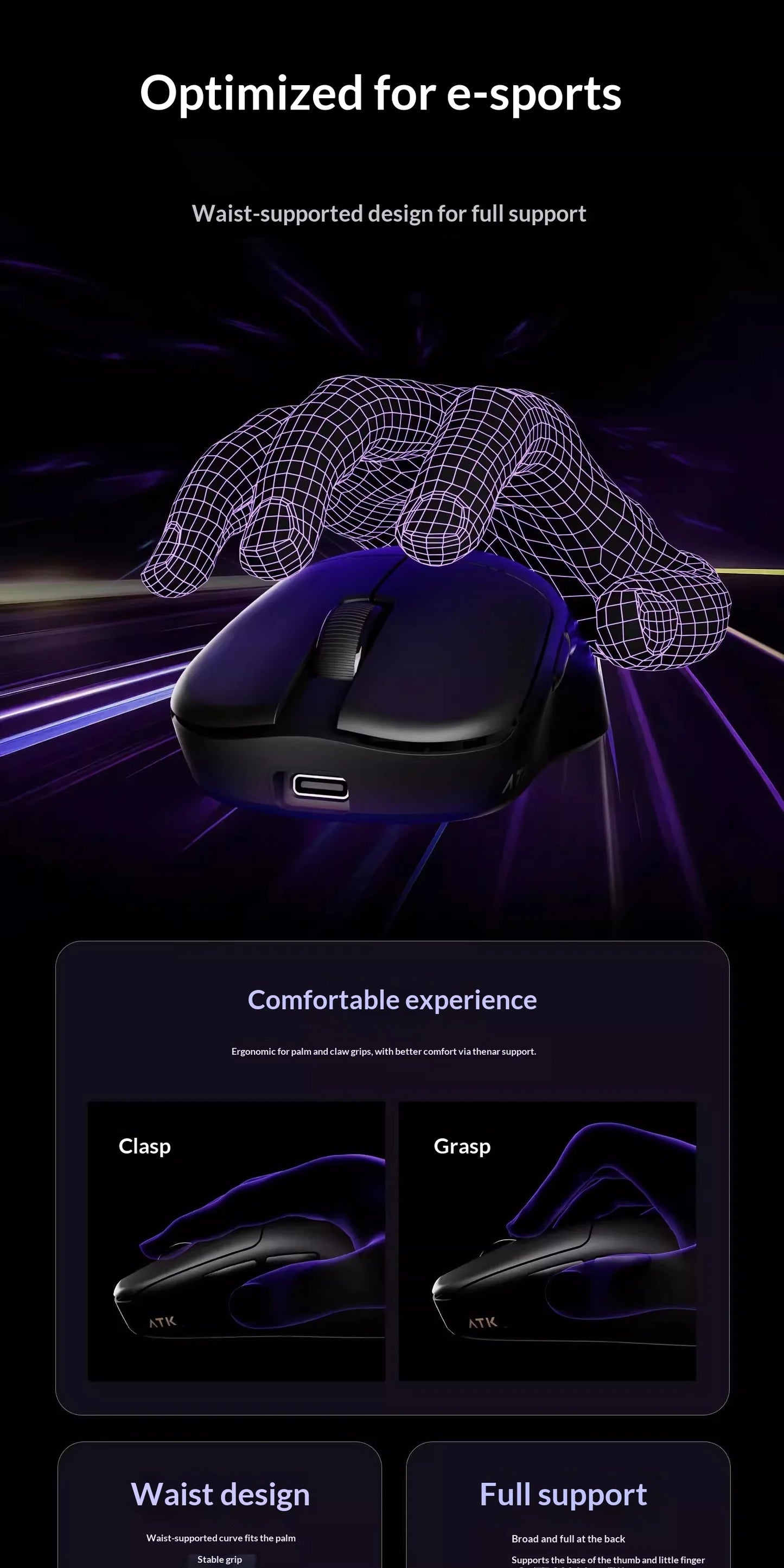 ATK U2 V2 Mini Ultimate Wireless Gaming Mouse, PAW3950 Ultra Sensor, 8KHz Polling Rate, Lightweight Tri-Mode Ergonomic Esports Mouse