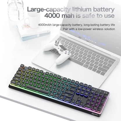 Freewolf M104 Tri-Mode Wireless Keyboard RGB 104 Keys Ultra Slim Quiet Membrane 4000mAh Large Battery for Office&Home