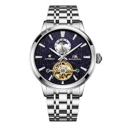 Shanghai Watch Flywheel Men's Watches Calendar Starlight Dial Automatic Mechanical Wristwatch 316L Stainless Steel Clock S8609