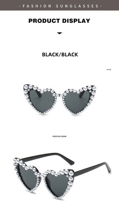 New In Luxury Fine Shimmering Love Pearl Sun Glasses Women Heart Glasses Casual Bling Sunglasses Lentes De Sol Mujer