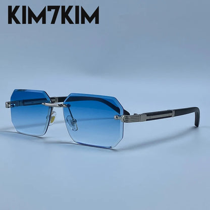 Rimless Rectangle Sunglasses Men 2026 Luxury Design Vintage Geometric Square Sun Glasses Male Retro Punk Eyewear Driving Shades
