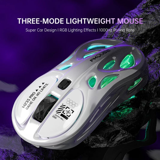 Mouse gaming RGB tri-mode wireless 2.4G, design gol și ușor, cu iluminare Chroma, cu fir și Bluetooth, controller mouse e-sports