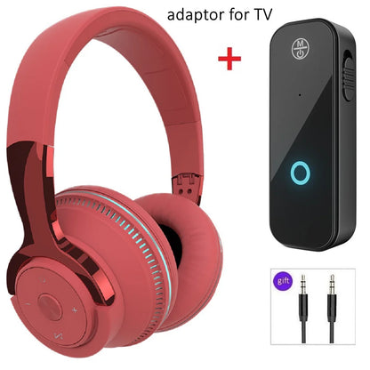 Casque Bluetooth sans fil avec micro, adaptateur USB, suppression du bruit, stéréo, pliable, basses puissantes pour TV