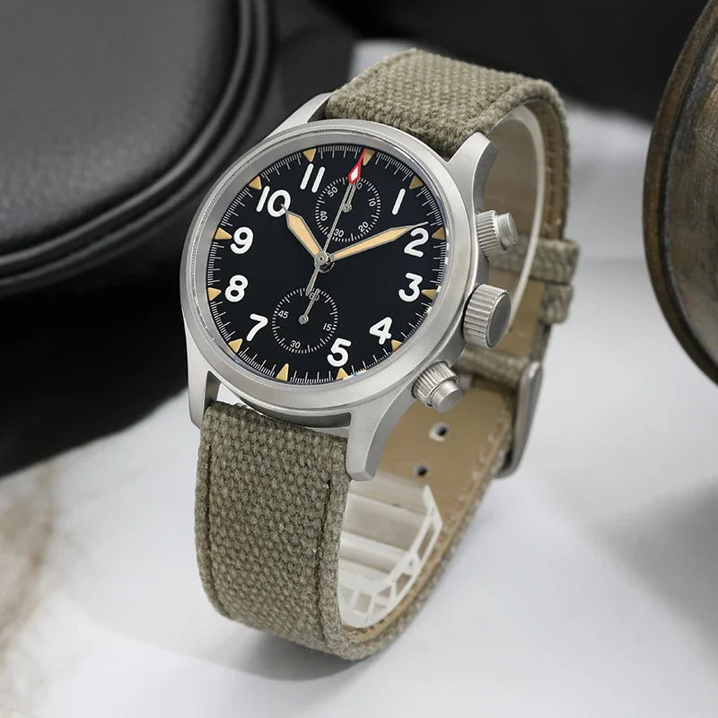Militado VK61 VK67 Quartz Chronograph Watch 39mm 316L Stainless Steel Case 3 Dial Waterproof 100M  Multifunction Military Watch