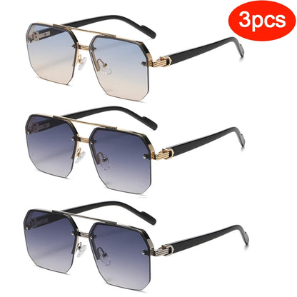 Oversize Retro Double Bridges Polygon Square Metal Men Sunglasses Fashion Gradient Shades UV400 Trending Women Sun Glasses