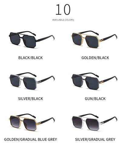 2pcs Trendy Metal Polygonal Pilot Women Sunglasses Luxury Double Beam Men Sunglass Outdoor Driving Shade Sunglasses Unisex UV400