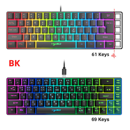 Portable HXSJ V200 68-key Korean gaming Keyboard, 65% RGB Backlit Wired office membrane Keyboard for Desktop PC and Laptops