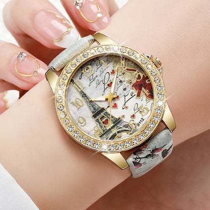 Fashion Flowers Women Watches Ladies Leather Strap Analog Quartz Watch Reloj Mujer Girls Clock Gift