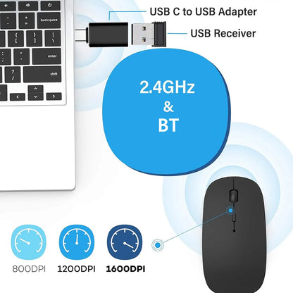 Trådløs genopladelig mus med dobbelt tilstand, Bluetooth-kompatibel 2.4G USB-computermus til laptop, iPad, tablet og notebook – gamingmus