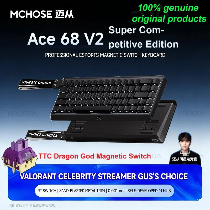 MCHOSE ACE 60 Pro ACE68 V2 Customized Magnetic Axis Gaming Mechanical Keyboard Wired Hot Swap 0.08ms 0.001mmRT 8KHz 256K SOCD/RS