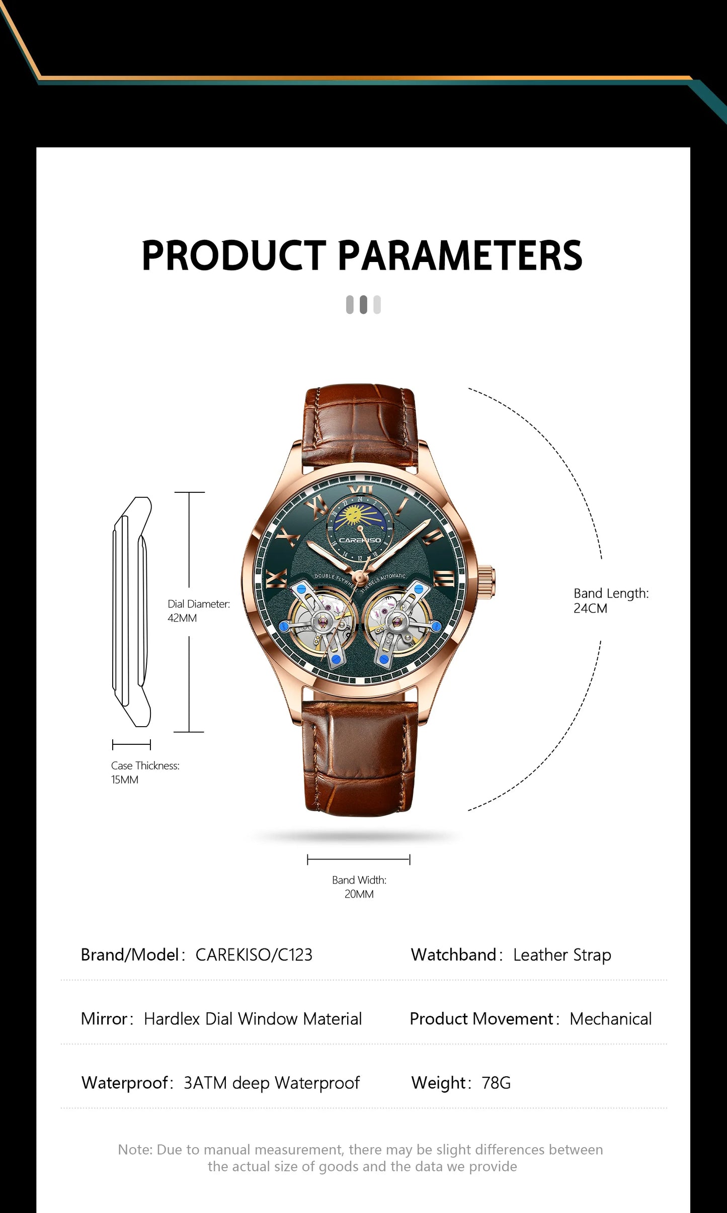 CAREKISO Fashion Men's Clock Double Hollow Tourbillon Automatic Mechanical Man Watch Waterproof Luminous Leather Men's Watches+Box