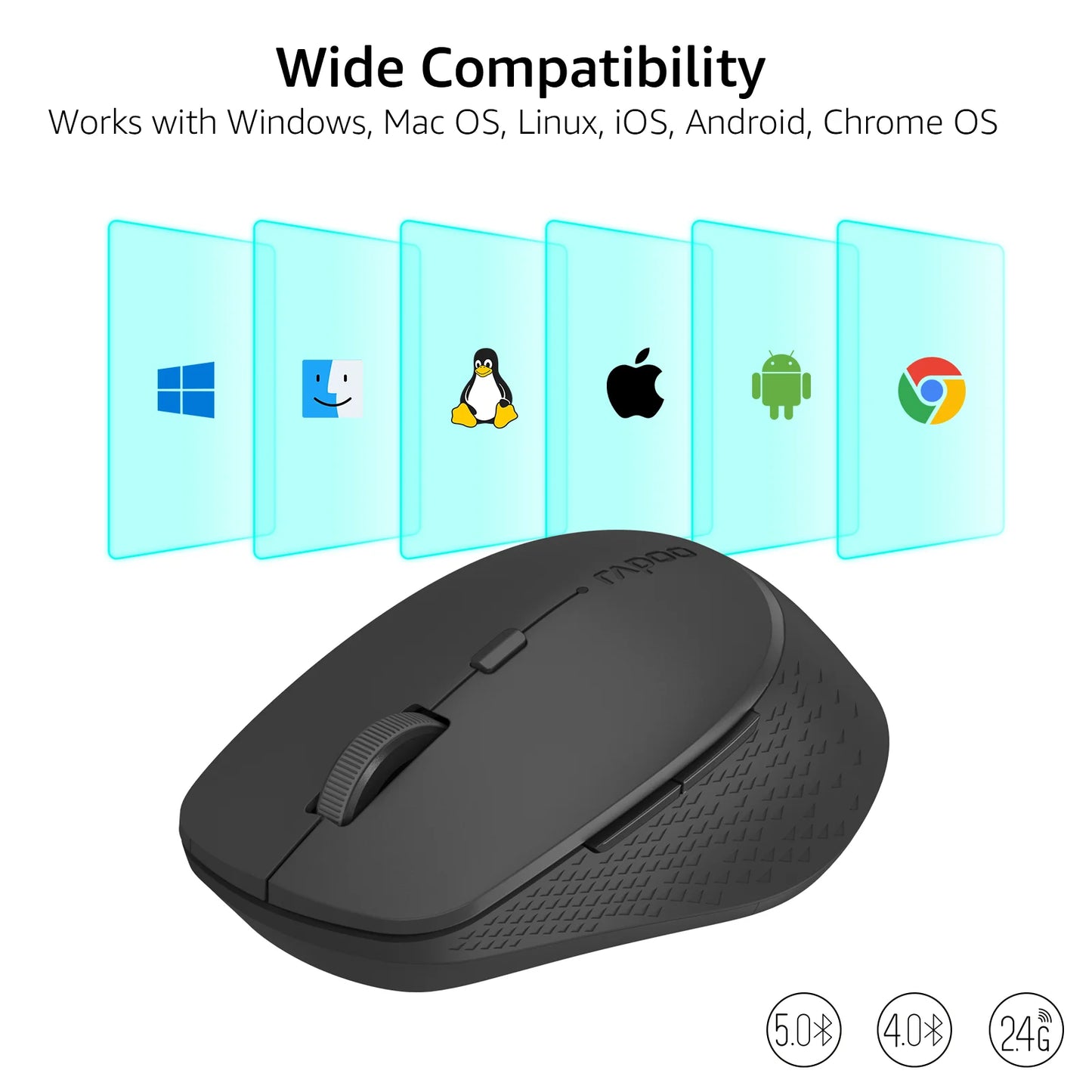Rapoo M300G Multi-Mode 2.4G Wireless and Bluetooth 4.0/5.0 Mouse 2400DPI Ergonomic Silent Mouse for Computer PC Laptop