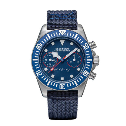 SEESTERN Chronograph Man's Watch Mechanical Tianjin ST1901 Movement Sapphire Wristwatches Nylon Sticker Strap Luminous Skeleton