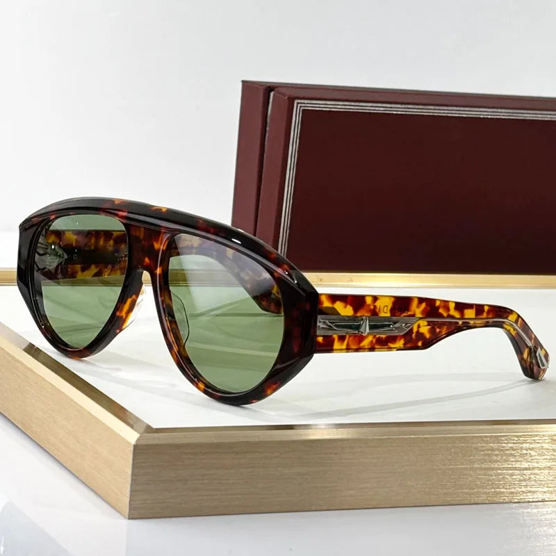 Big Oval Handmade Sunglasses for Men Women Thick Acetate High Quality Fashion Brand Design UV400 Prescription Glasses with Case