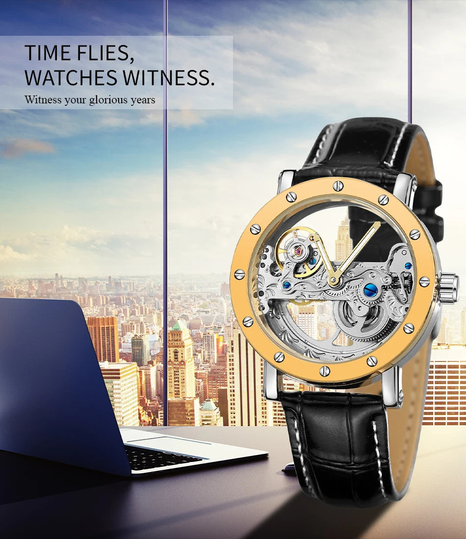 2026 Top Brand Luxury Steel Skeleton Tourbillon Automatic Watch Men Leather Mechanical Waterproof Luminous Elegant Wrist Clock