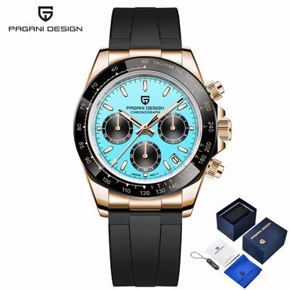 PAGANI DESIGN 1664 Luxury Automatic Mechanical Men's Watch VK63 movement AR Sapphire Crystal Rubber 100m Waterproof Men's Watch
