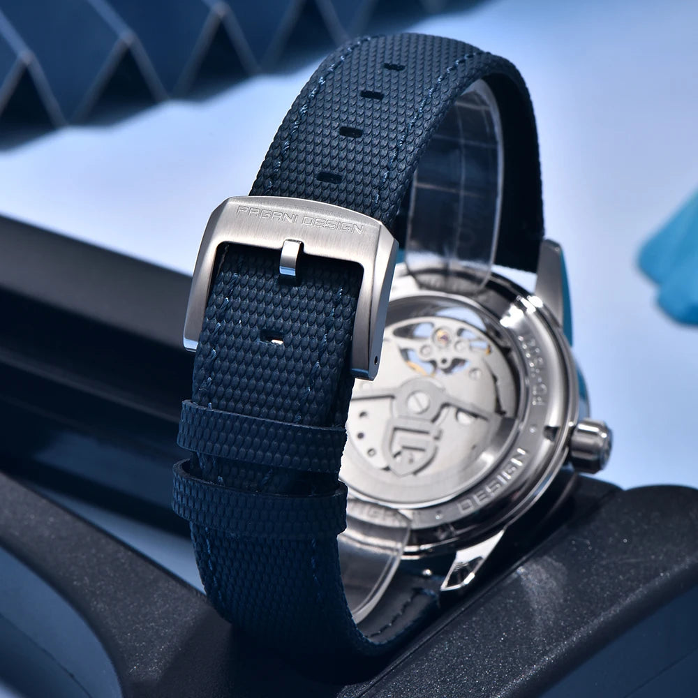 PAGANI DESIGN – Mechanische Luxusuhr für Herren, 41 mm, Saphirglas, Lederarmband, wasserdicht, Pilotenstil, mit Tourbillon und Mondphase