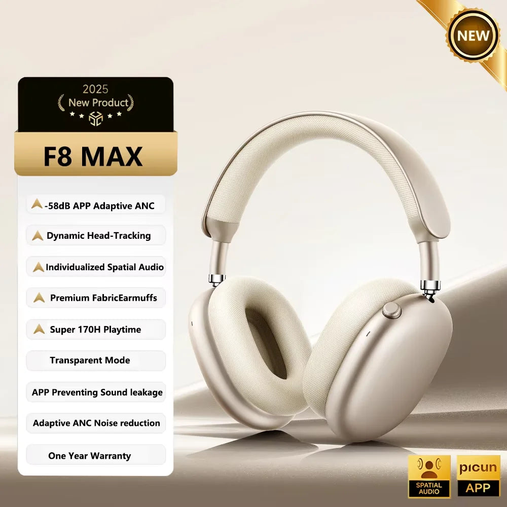 Picun F8 Pro ANC Kabellose Kopfhörer mit Head Tracking, 3D Spatial Audio, -52dB ANC, HIFI Bluetooth-Headset, ENC HD-Mikrofon, niedriger Latenz und App