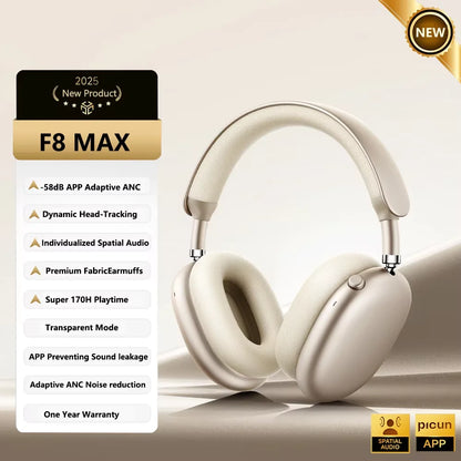 Picun F8 Pro ANC Kabellose Kopfhörer mit Head Tracking, 3D Spatial Audio, -52dB ANC, HIFI Bluetooth-Headset, ENC HD-Mikrofon, niedriger Latenz und App