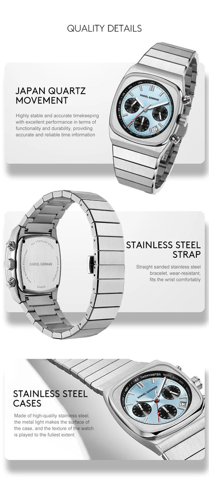 DG9008 Men Watch Original Fashion Brand Quartz Waterproof Luminous Watch For Man Three Small Dial Sport Moon Phase Watch