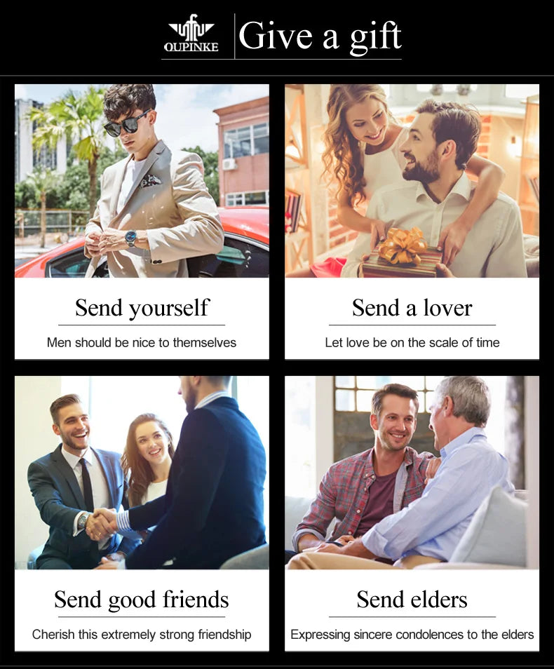 OUPINKE 3169 Japan Movement Men's Watch Classic Luxury Men's Watches Tungsten steel Strap Man Wristwatch