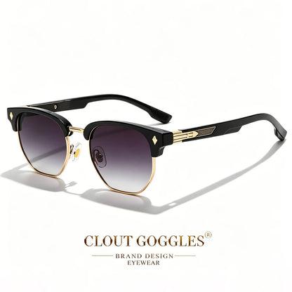 CLOUT GOGGLES Business Sunglasses Male Female Metal Polygon Rivet Half Frame Outdoor Driving Ultraviolet Protection Sun Glasses