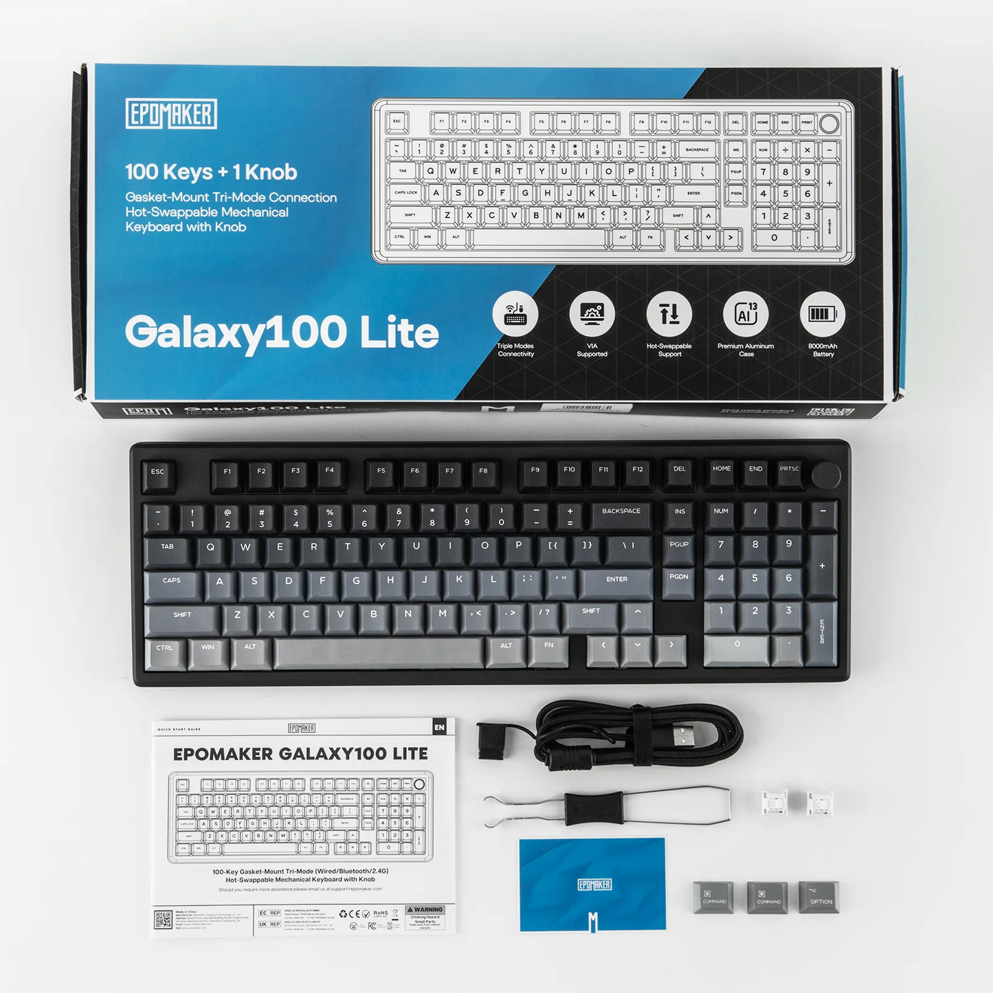 EPOMAKER Galaxy100 Lite QMK/VIA 96% ANSI US Layout Hot-Swap Wired/2.4GHz/BT Wireless 1800 Aluminum Gasket Mechanical Keyboard