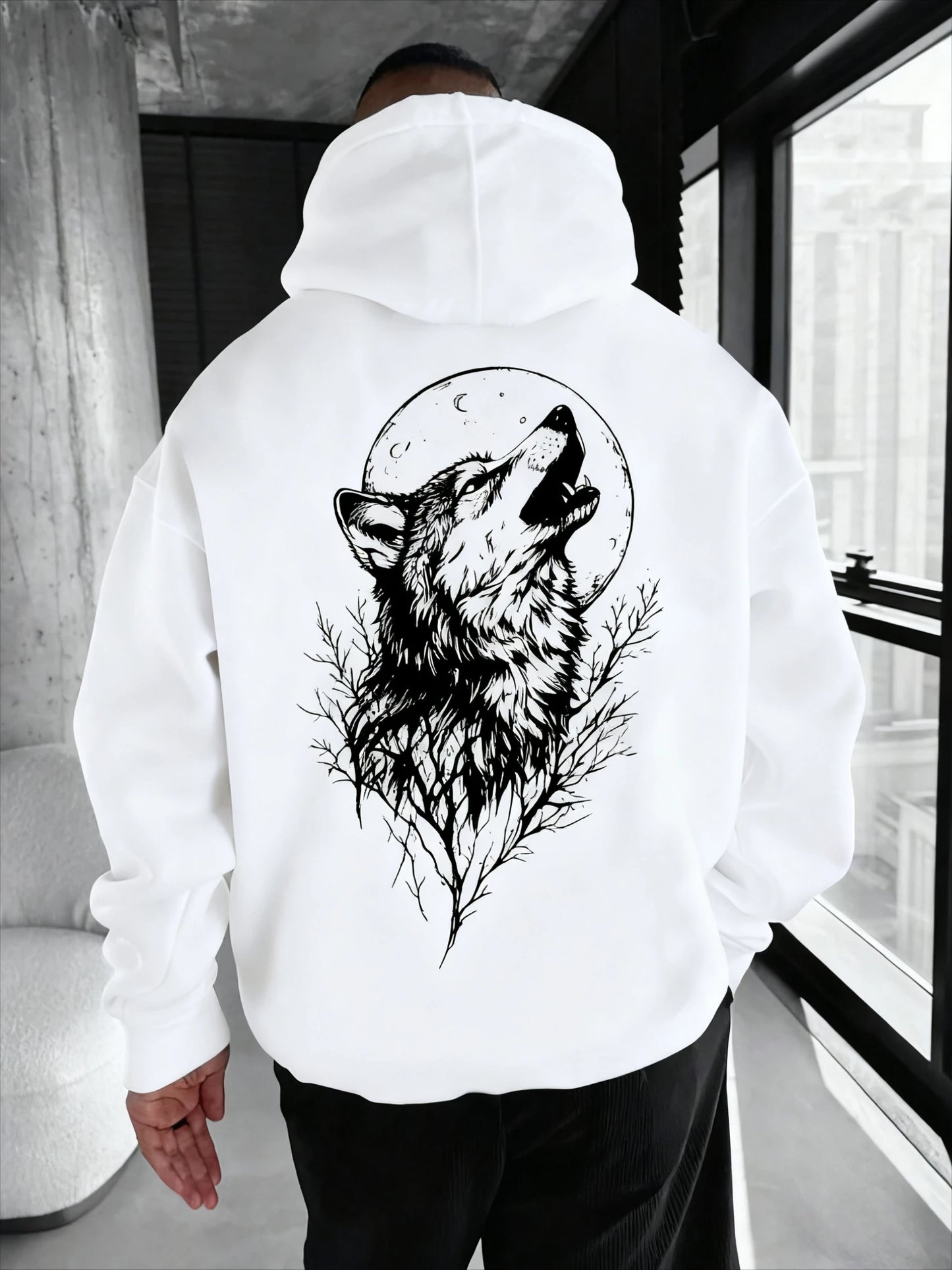 Herren-Kapuzenpullover mit Wolfsmuster-Print – bequemer, lässiger und modischer Hoodie für Herren