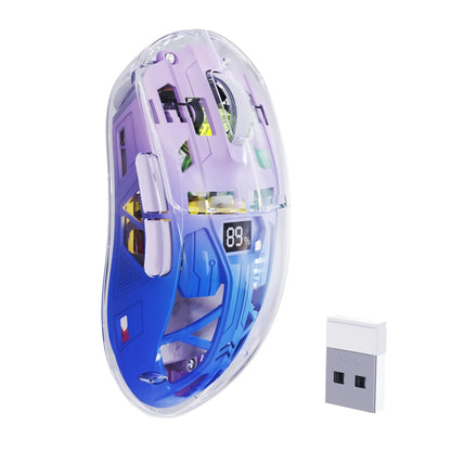 A2 Transparent Wireless Gaming Mouse, BT 5.0/2.4G PC Rechargeable RGB Mice with Digital Screen, PixArt 3212, 5 Adjustable DPI