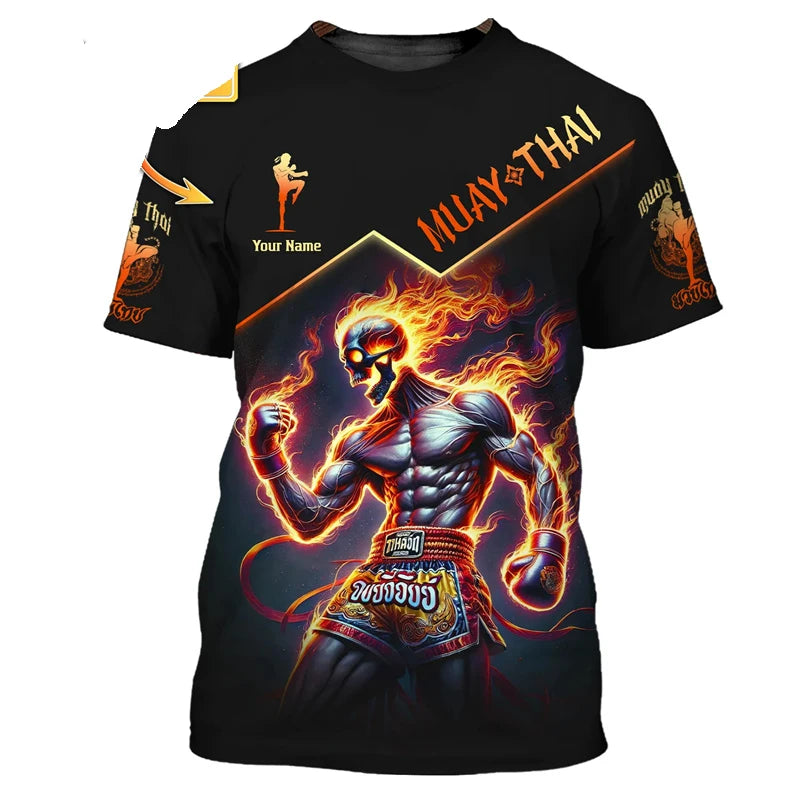 Cool ny Muay Thai-grafisk T-shirt til mænd, 3D-print med tiger- og dragemotiv, personlighed, tilpasset navn, T-shirt til sommer, træning og fitness