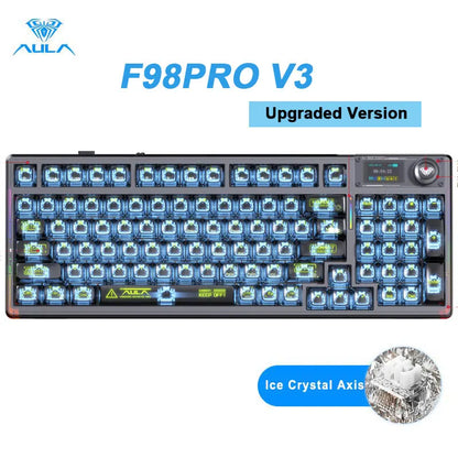 AULA F98PRO Wireless Mechanical Keyboard Transparent Keycaps RGB Backlit Custom 2.4G Hot Swappable Gaming Keyboard With Screem