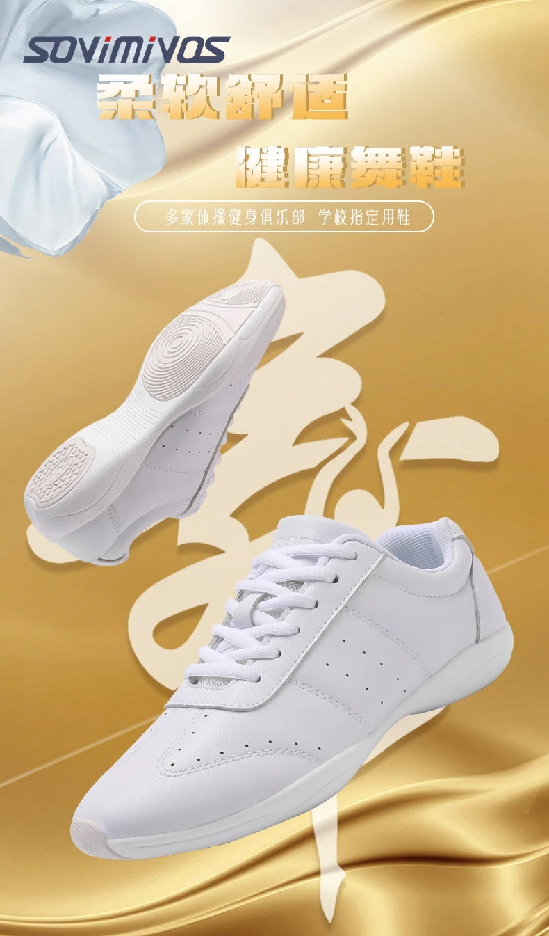 Women Dance Shoes Lightweight Flat Athletic Shoes Competitive Aerobic Gymnastics Shoes Fitness Sports Shoes White Dance Sneakers