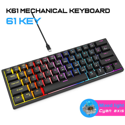 61 Keys Mini Mechanical Keyboard K61 RGB 60% Portable Wired Ergonomic Esports Gaming Keyboard for Computer Laptop Gamer Office