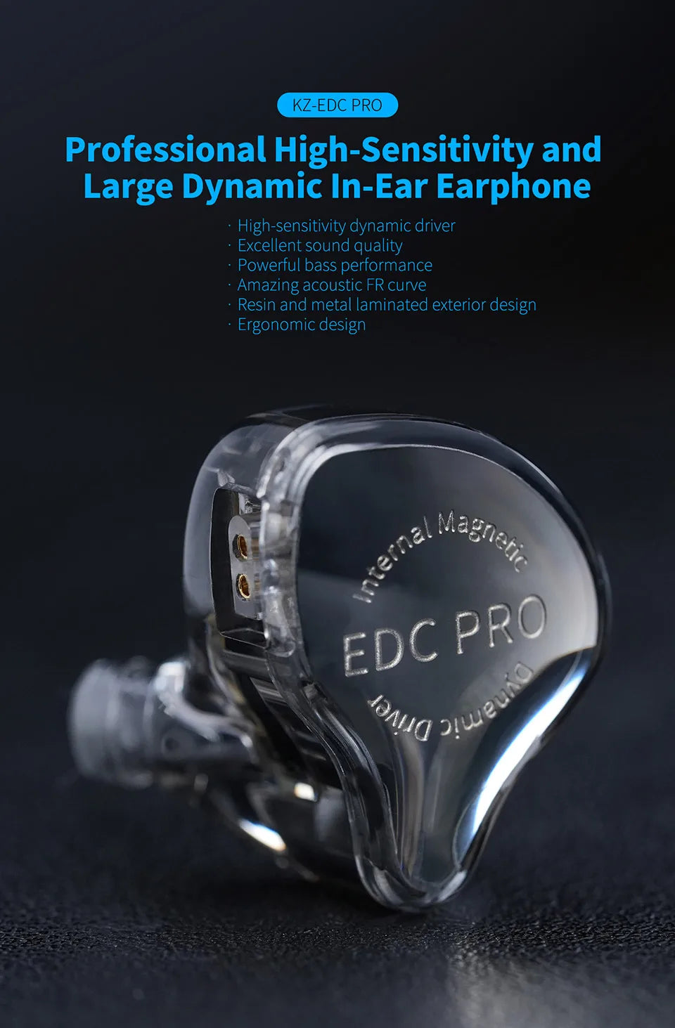 KZ EDC Pro Wired In-Ear Earphones with Large Dynamic Drivers, HiFi Monitor Bass Earphones, Detachable Cable, Noise Isolating Wired Headphones with Microphone