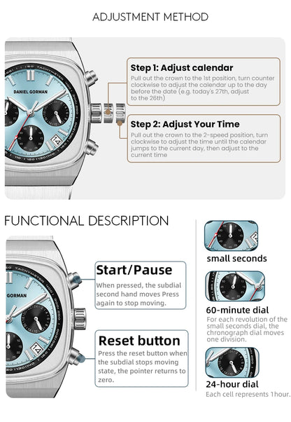 DG9008 Men Watch Original Fashion Brand Quartz Waterproof Luminous Watch For Man Three Small Dial Sport Moon Phase Watch