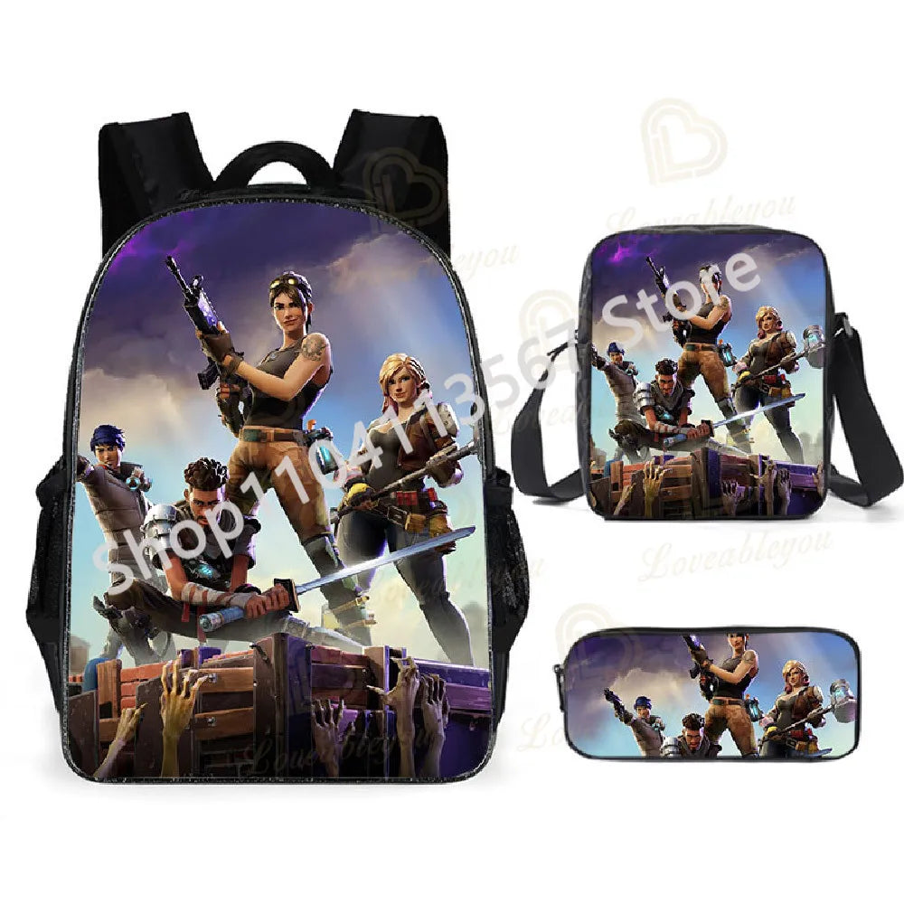 Set de 3 bucăți de ghiozdane Fortnite pentru băieți și fete, cu tematică Battle Royale, seturi de ghiozdane pentru jocuri, rucsacuri pentru jocuri, cadouri școlare