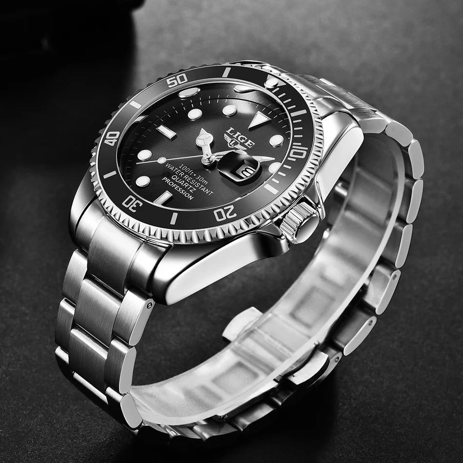 Orologio da uomo LIGE – Cronografo al quarzo, impermeabile, stile casual e professionale, accessorio di moda di lusso di un grande marchio.