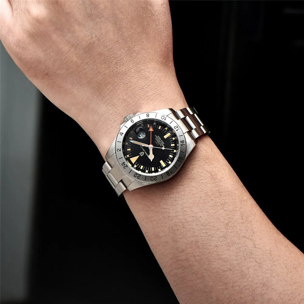 PAGANI DESIGN 2025 New Men's Automatic Mechanical Watch GMT Classic Retro Stainless Steel 200m Water Resistant Men's Wristwatch