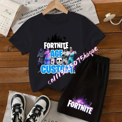 FortnitesT-shirt Shorts for Boys Girl Tee Pants Set Summer 2pcs Children Clothing Tops T-shirts Fortress Night Print Tees Gift