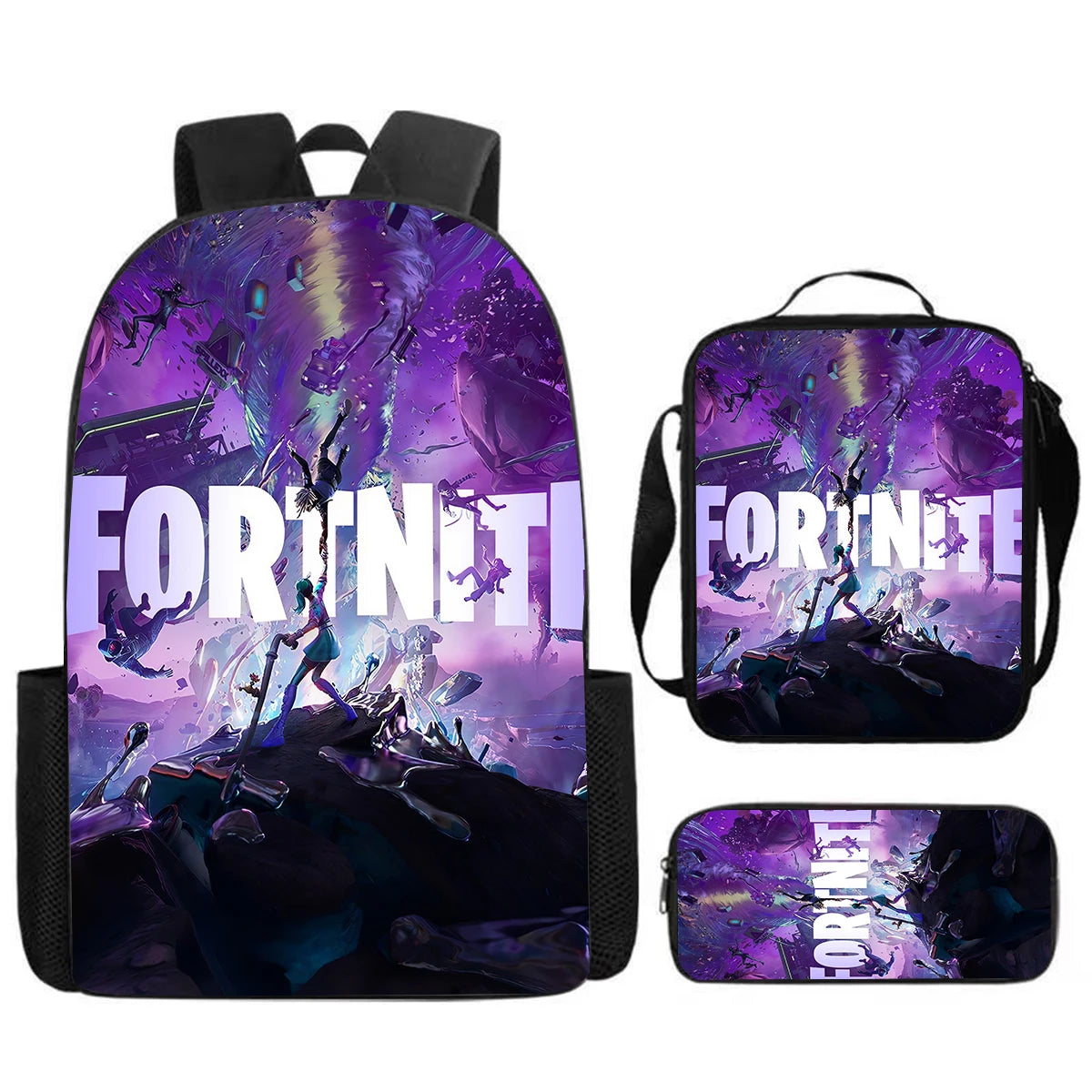 Cute Cartoon  3pcs Set School Backpack with Lunch Bag Pencil Case , Large Anime Fortnite Kids School Bags For Boys and Girls
