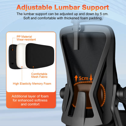 Ergonomic Office Chair with Adjustable Lumbar Support, Reclining Computer Desk Chair 90°-135°, Adjustable Headrest & Flip-Up Armrests