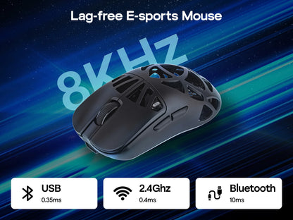 EPOMAKER Carbon X Wired/2.4G/BT Wireless Gaming Mouse 400 to 30,000 DPI Adjustable with PAW3950 Sensor for PC/Mac/Linux