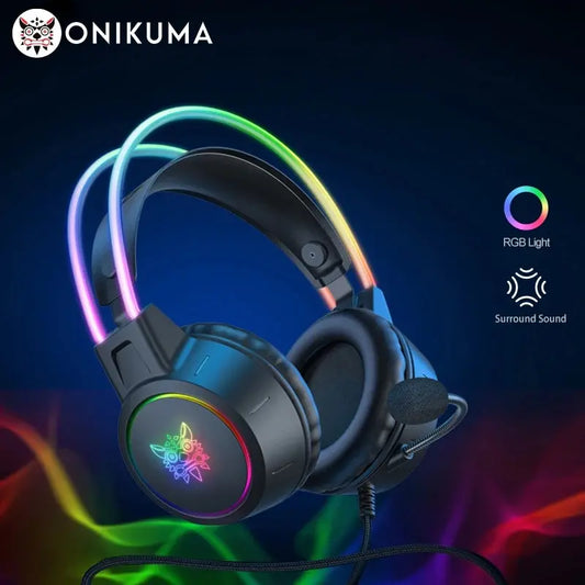 ONIKUMA-Casque supra-auriculaire X15 Pro, casque de jeu, écouteurs filaires à suppression, oreilles de chat rose, lumière RVB avec micro, PC, PS4
